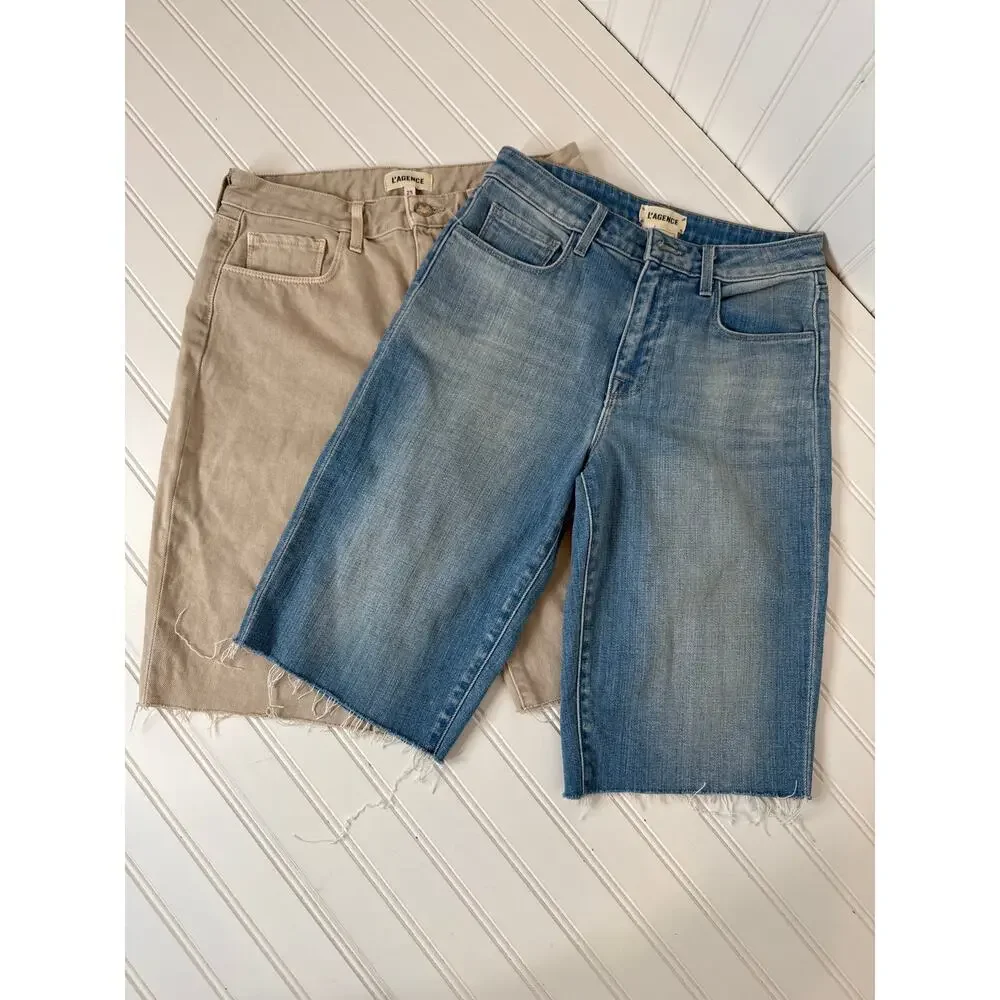 NWOT L’AGENCE Bermuda Shorts Tan & Blue Denim Casual Womens Bundle Sz 25